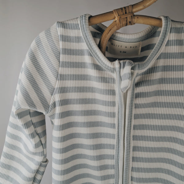 Sky Striped Ribbed Sleepsuit