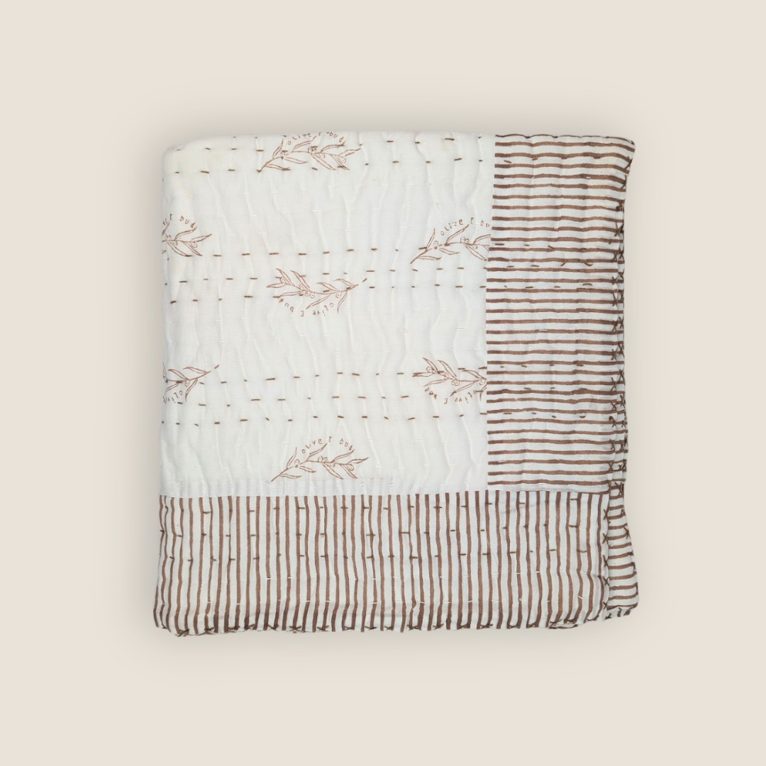 Kantha Bassinet Striped  Blanket | Chocolate