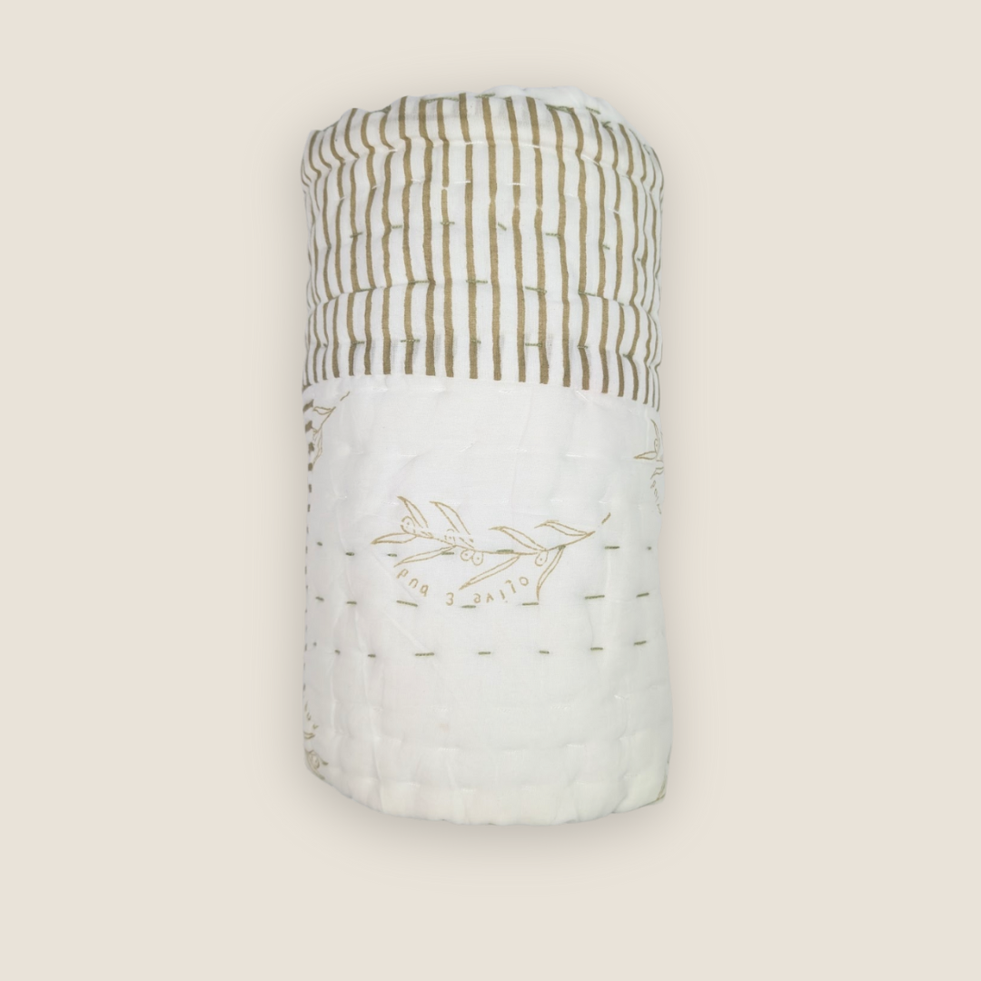 Kantha Bassinet Striped  Blanket | Green