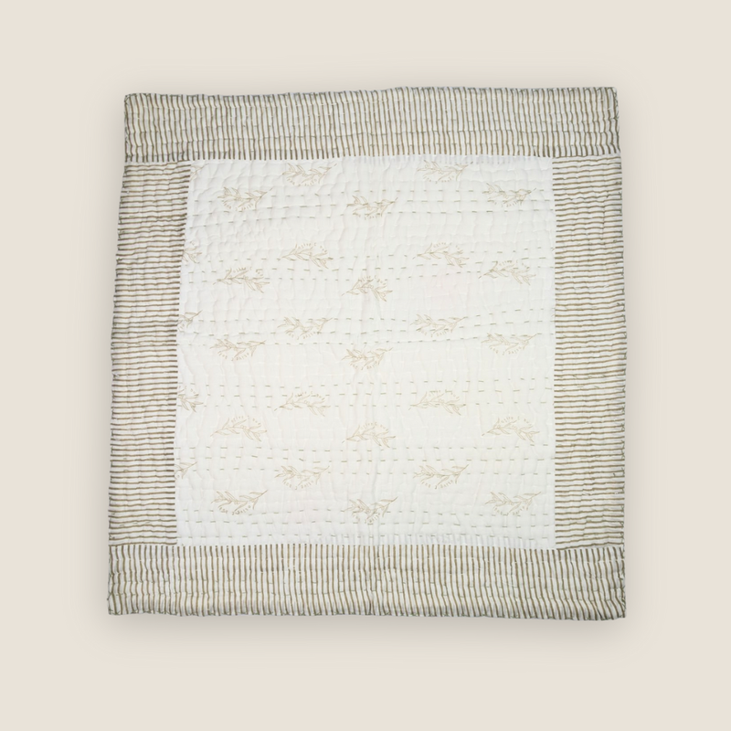 Kantha Bassinet Striped  Blanket | Green