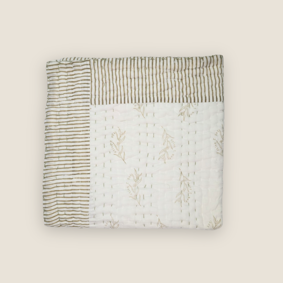 Kantha Bassinet Striped  Blanket | Green