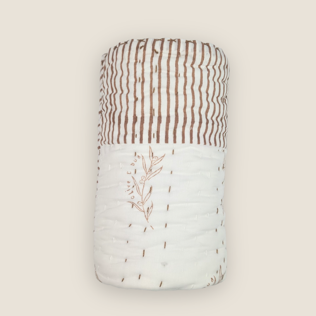 Kantha Bassinet Striped  Blanket | Chocolate