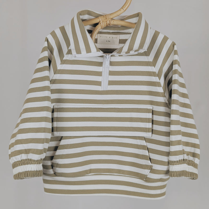 Striped 1/4 Zip Beach Sweater | White and khaki