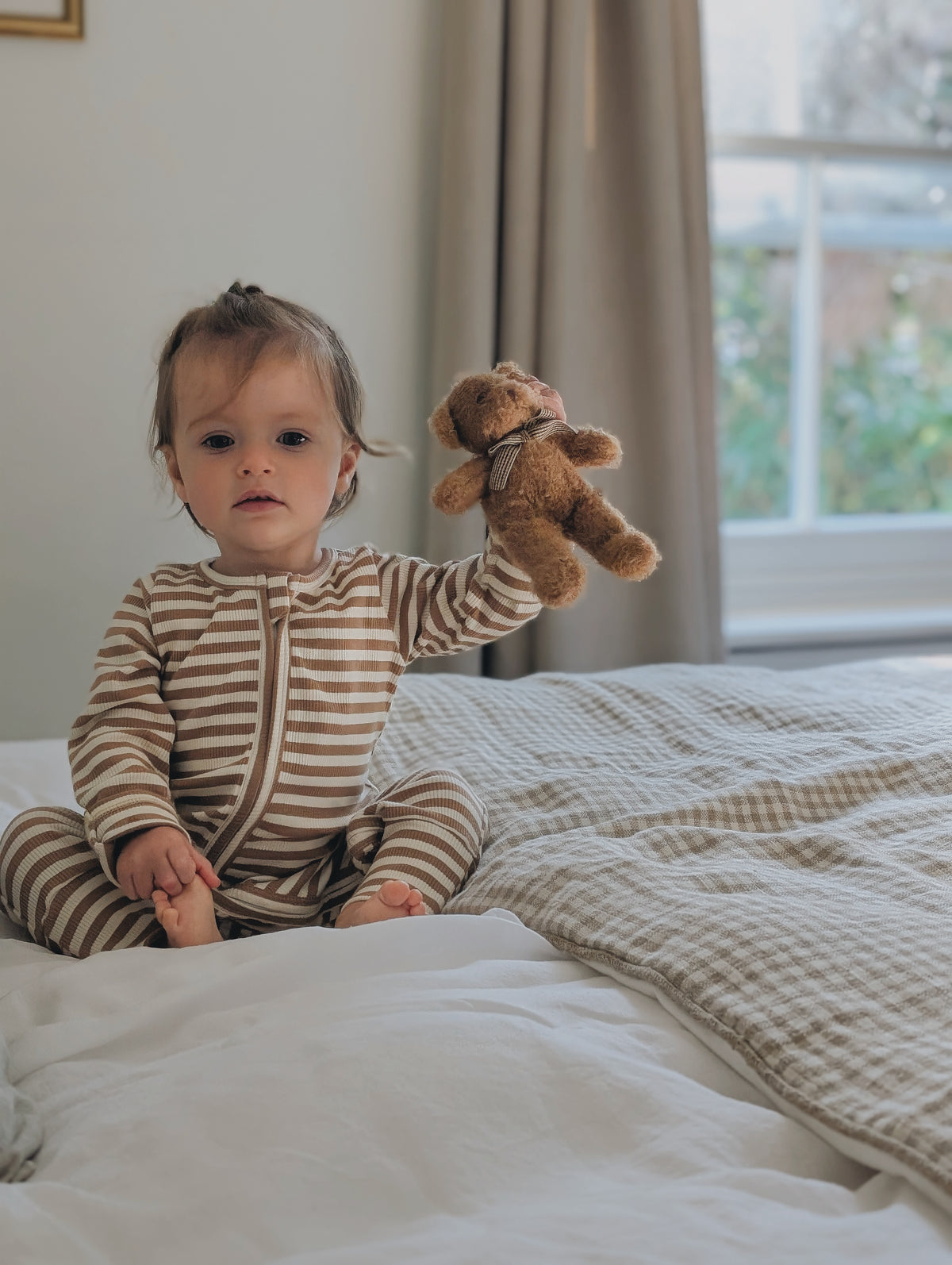 Caramel Striped Ribbed Sleepsuit