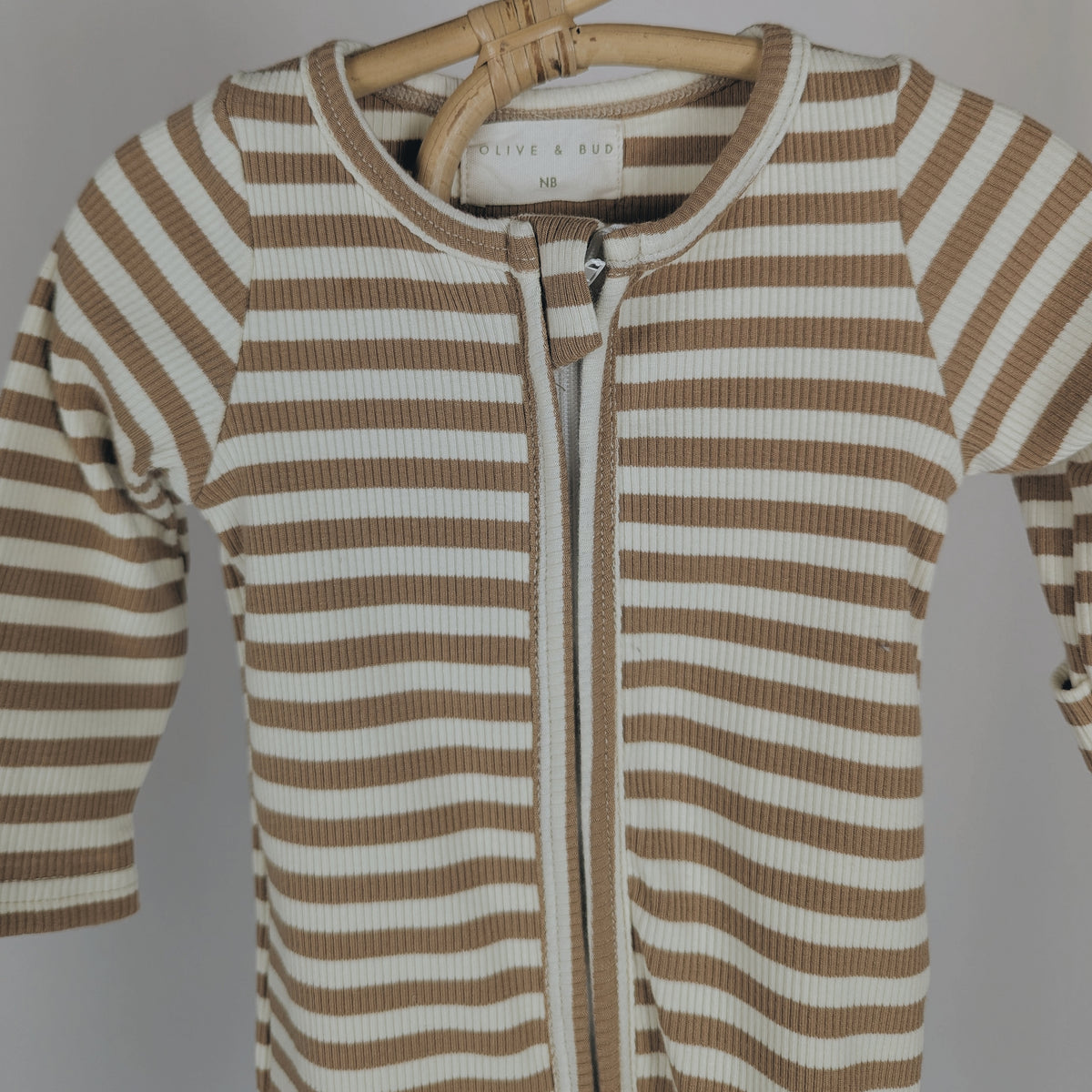 Caramel Striped Ribbed Sleepsuit