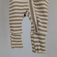 Caramel Striped Ribbed Sleepsuit