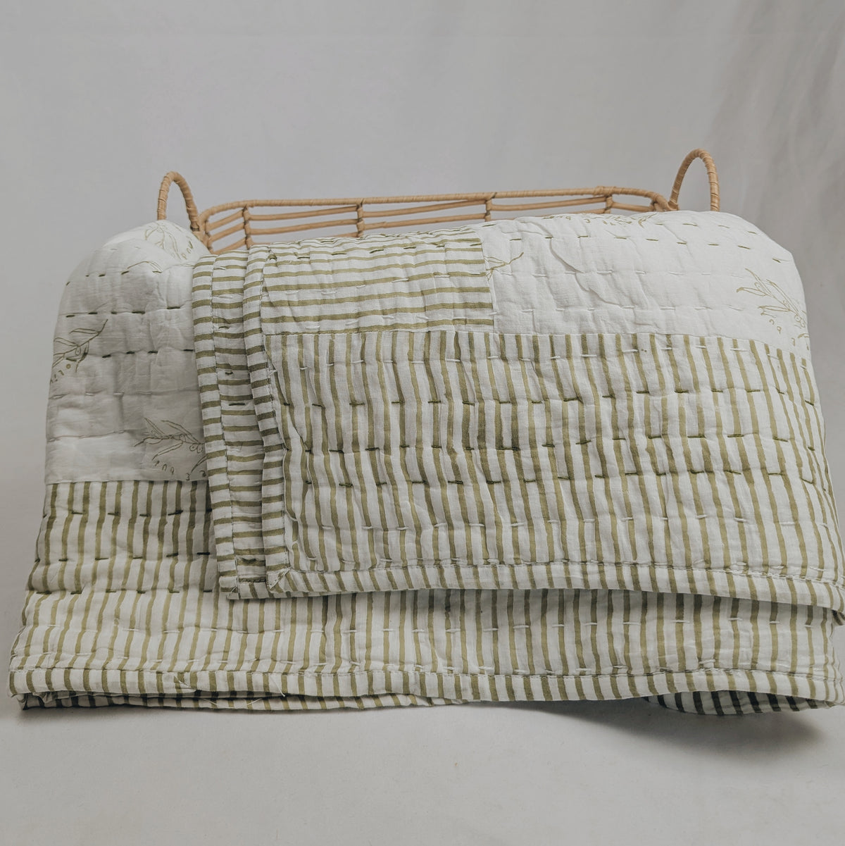 Cot/Bed Striped Blanket Quilt | Green