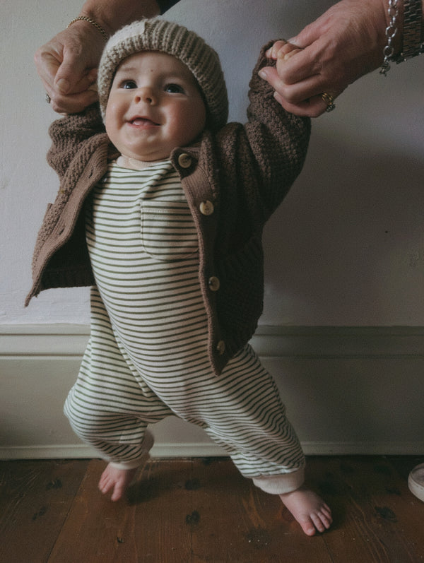 Striped Sweatshirt Romper | Green