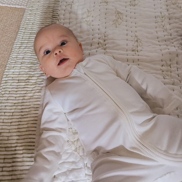 Oyster Ribbed Sleepsuit