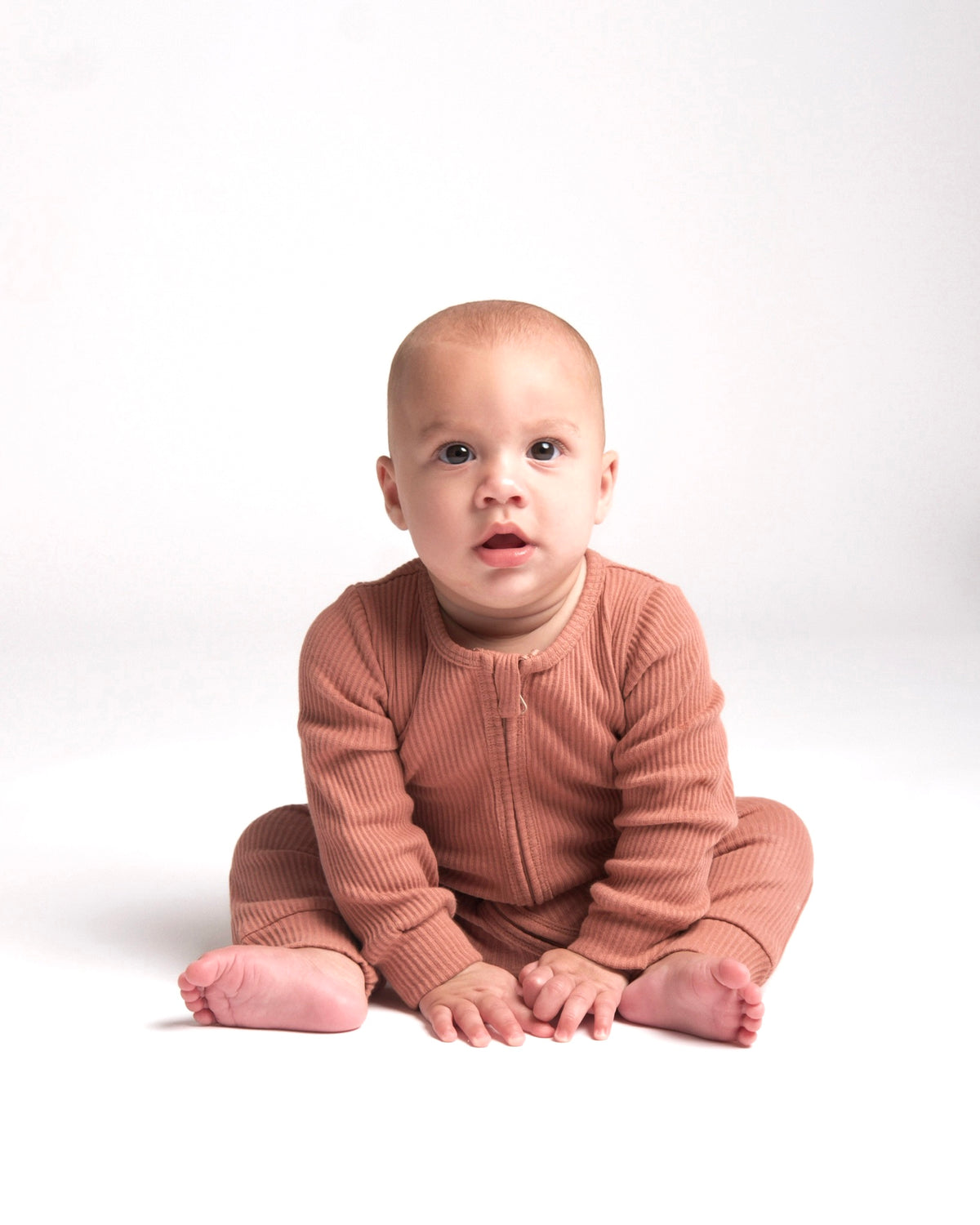 Terracotta Ribbed Footless Sleepsuit