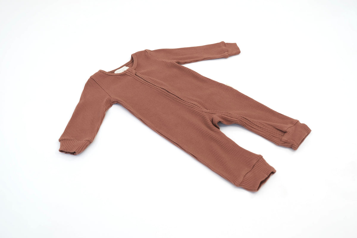 Terracotta Ribbed Footless Sleepsuit